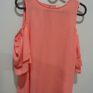 Michael Kors Women's Coral  Size S  Cold Shoulders Ruffle Sleeves Blouse